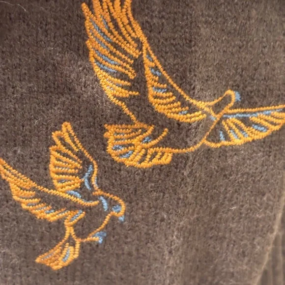 NWT Blu Pepper Brown Cardigan with Embroidered Wildlife - L - Picture 9 of 12